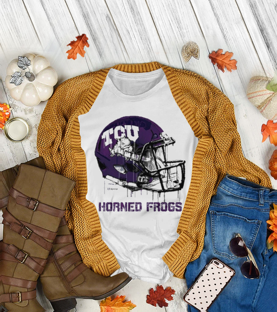 TCU Horned Frogs Dripping Helmet Football T-Shirt