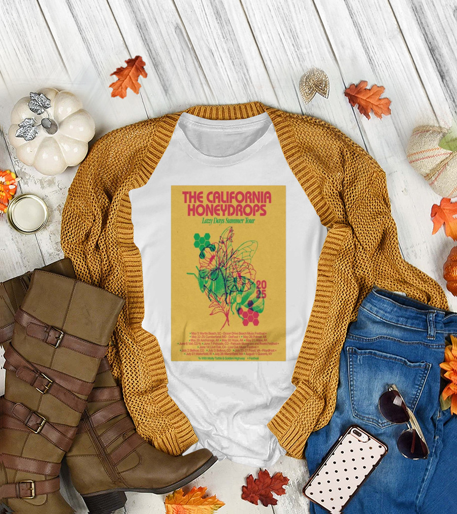 The California Honeydrops 2025 Lazy Days Summer Tour Dates and Locations Colorful Bee Art T-Shirt