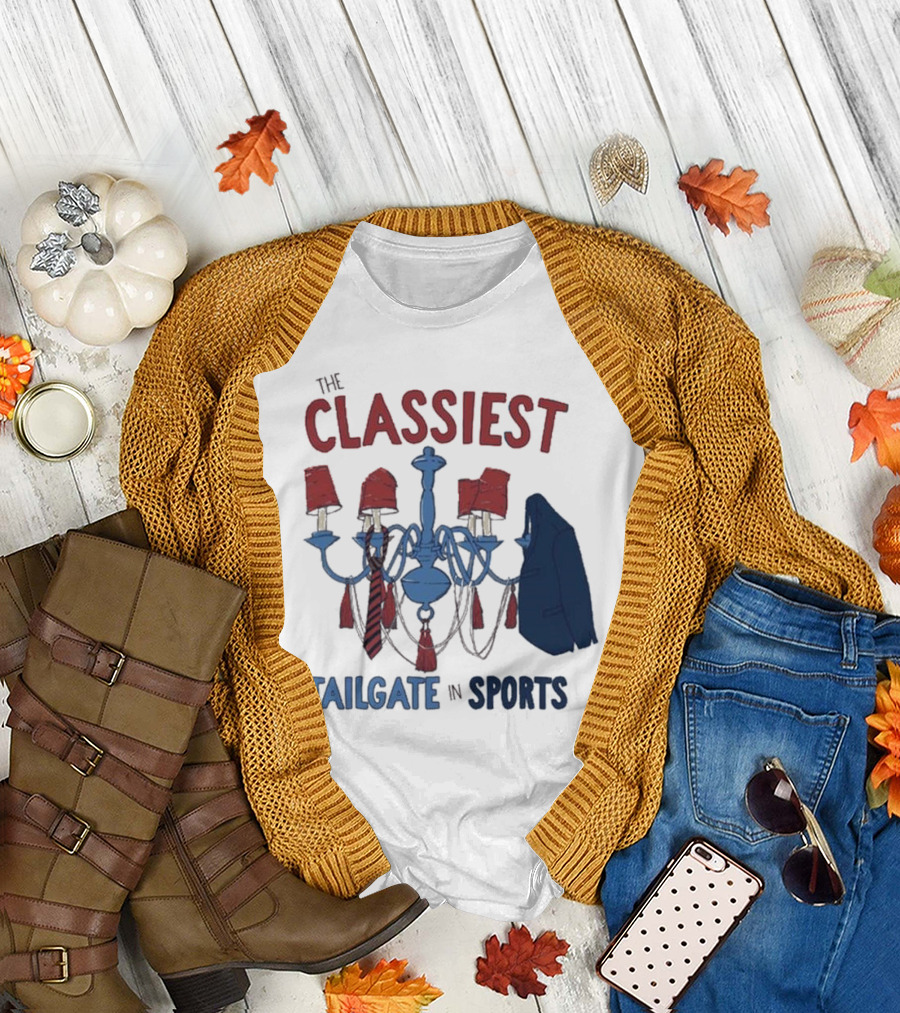 The Classiest Tailgate In Sports Chandelier Suit Tie Red Blue T-Shirt