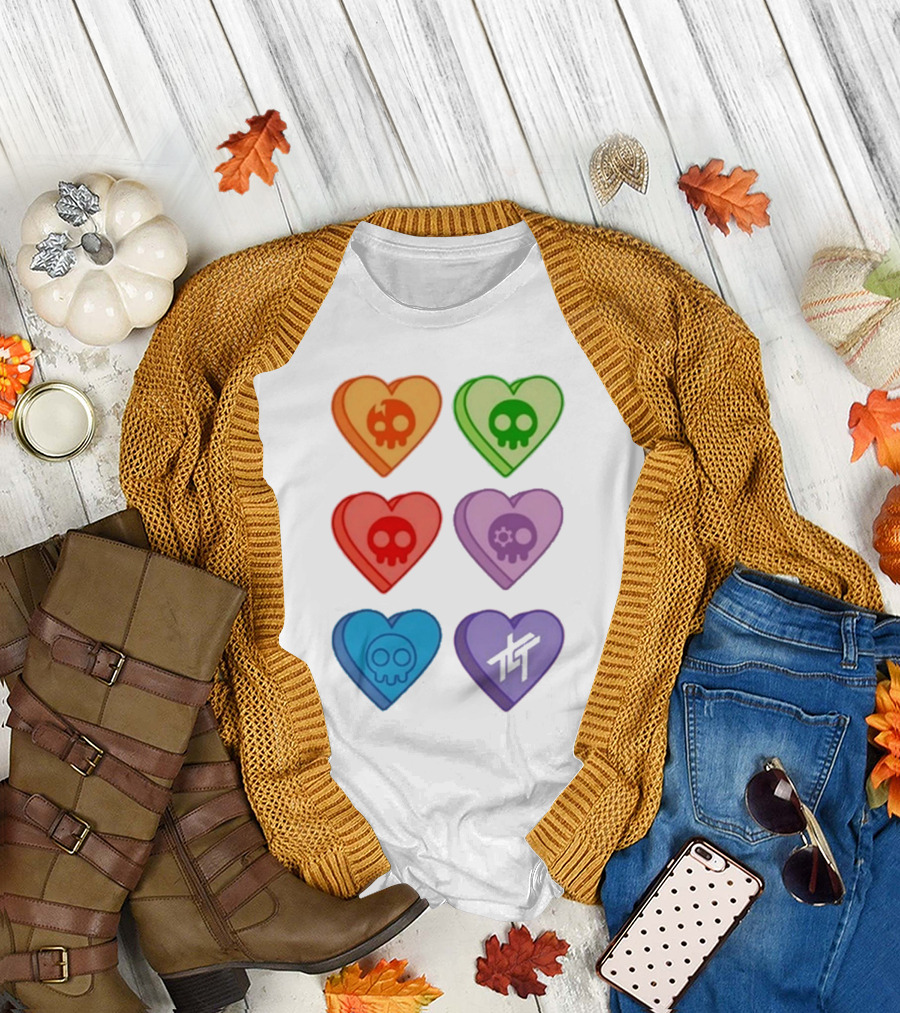 The Living Tombstone Colorful Candy Hearts Skull Motif Baby Doll T-Shirt