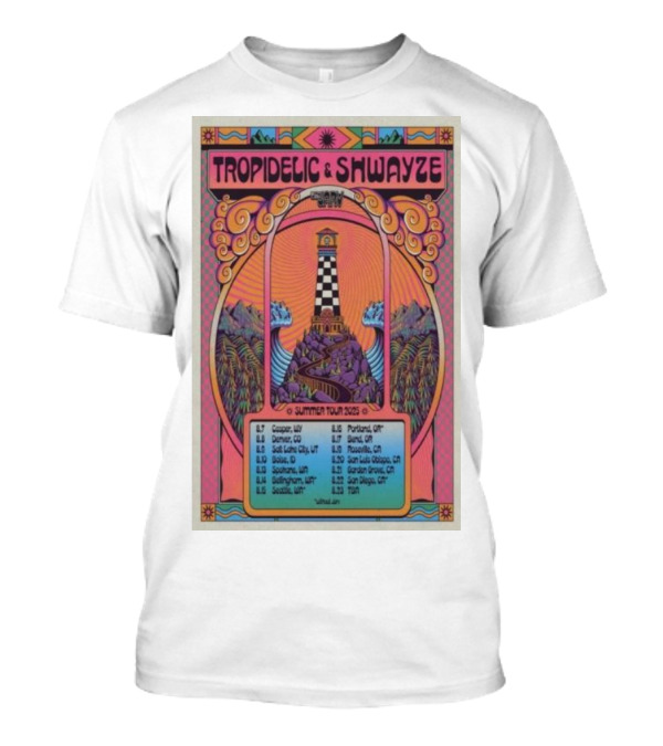 Tropidelic & Shwayze Summer Tour 2025 Lighthouse Psychedelic Concert Dates T-Shirt