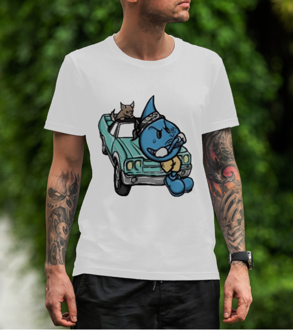 Thornhill Bat White Blue Cartoon Character With Dog In Classic Car T-Shirt