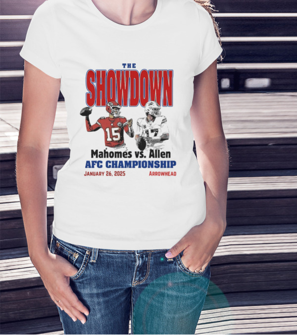 The Showdown Allen Vs Mahomes Rivalry AFC Championship January 26 2025 Arrowhead T-Shirt