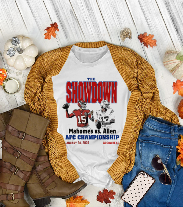 The Showdown Allen Vs Mahomes Rivalry AFC Championship January 26 2025 Arrowhead T-Shirt