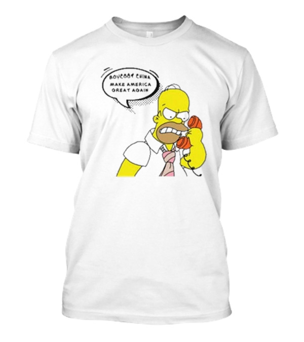 Boycott China Make America Great Again Simpsons Character Holding Phone T-Shirt