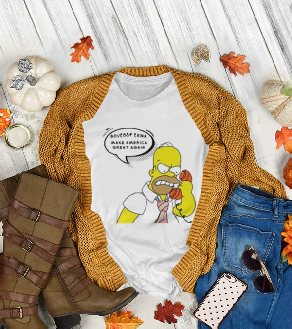 Boycott China Make America Great Again Simpsons Character Holding Phone T-Shirt