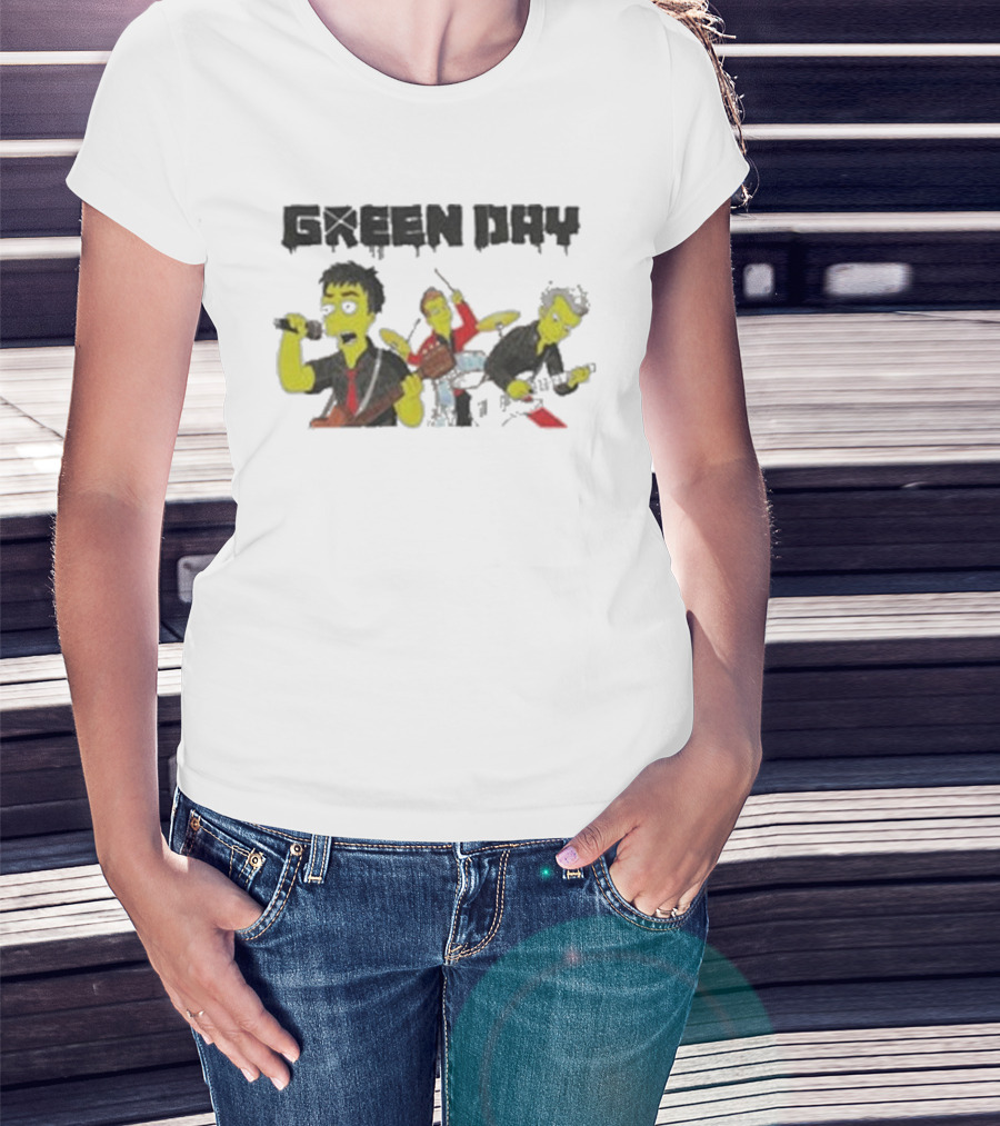 The Simpsons Band Members Playing Instruments Green Day Style T-Shirt