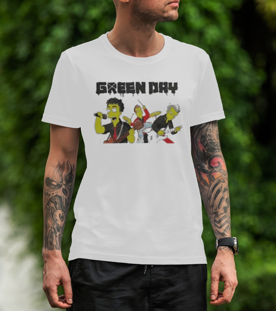 The Simpsons Band Members Playing Instruments Green Day Style T-Shirt
