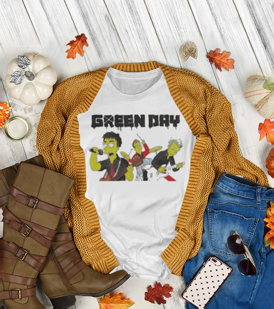 The Simpsons Band Members Playing Instruments Green Day Style T-Shirt