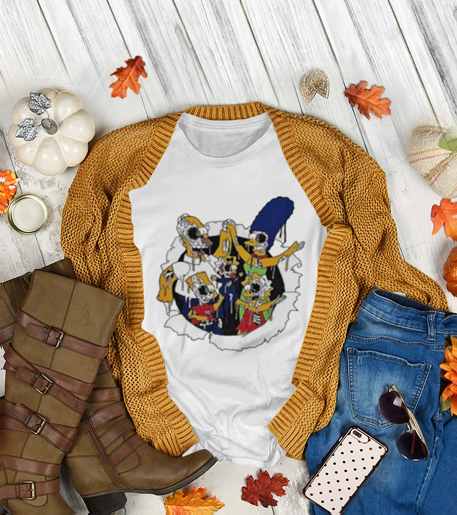 Zombie Family Simpsons Characters Dripping Melting Style T-Shirt