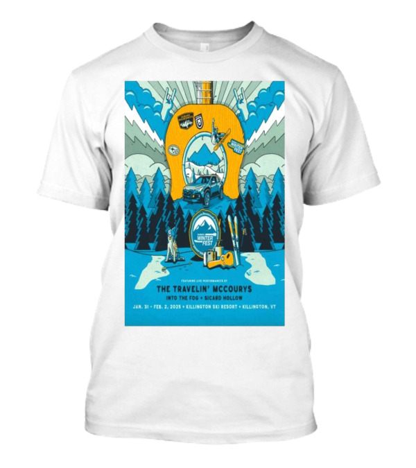 Del McCoury Winterfest Killington Ski Resort Jan 31-Feb 2 2025 Winter Fest Featuring The Travelin' Mccourys Into The Fog Sicard Hollow T-Shirt