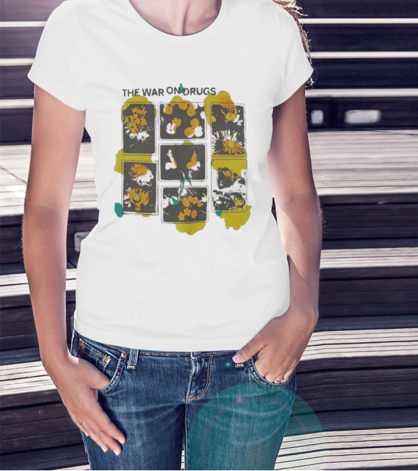 The War On Drugs Floral Squares Butterflies And Flowers T-Shirt