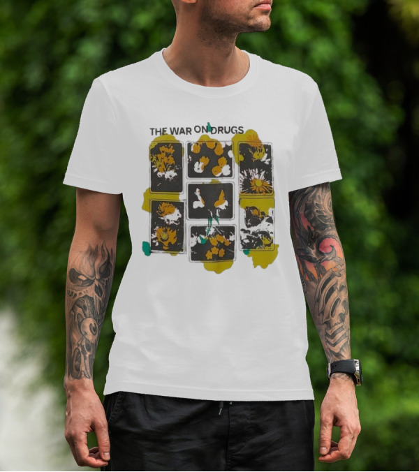The War On Drugs Floral Squares Butterflies And Flowers T-Shirt