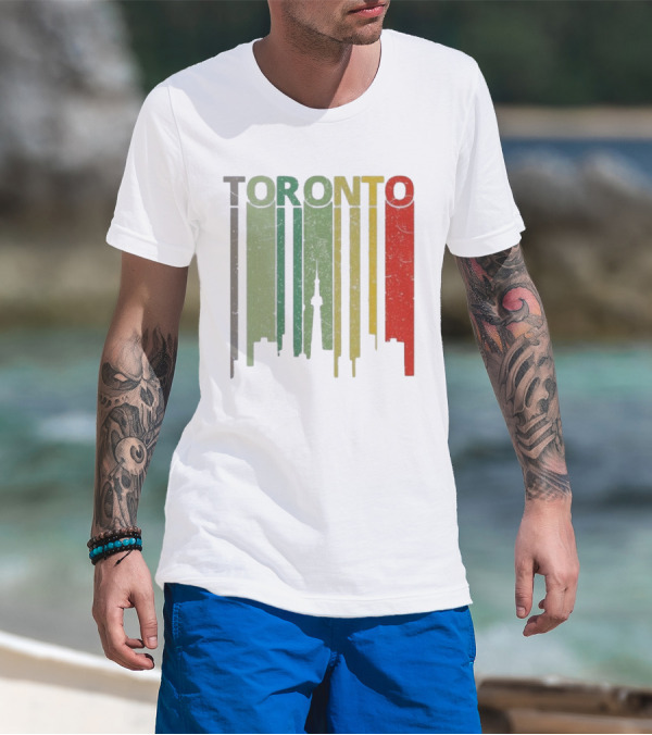 Retro Toronto Skyline Colorful Vertical Lines T-Shirt