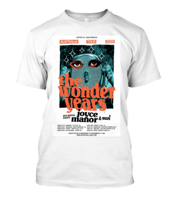 Destroy All Lines Presents The Wonder Years Tour Australia 2025 With Joyce Manor And Suzi T-Shirt