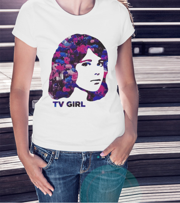 TV Girl Flower Pattern Face Design T-Shirt