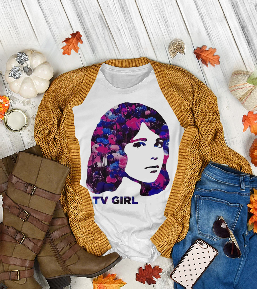 TV Girl Flower Pattern Face Design T-Shirt