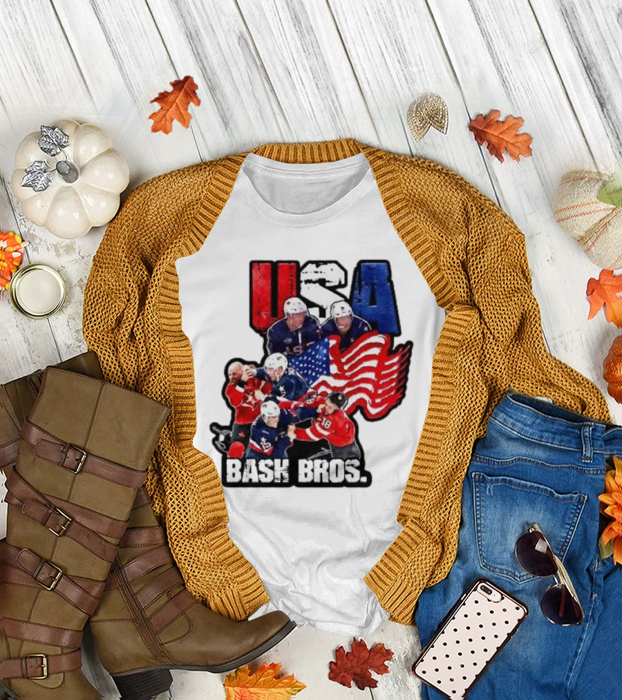 USA Bash Bros USA vs Canada Hockey Flag Faceoff T-Shirt
