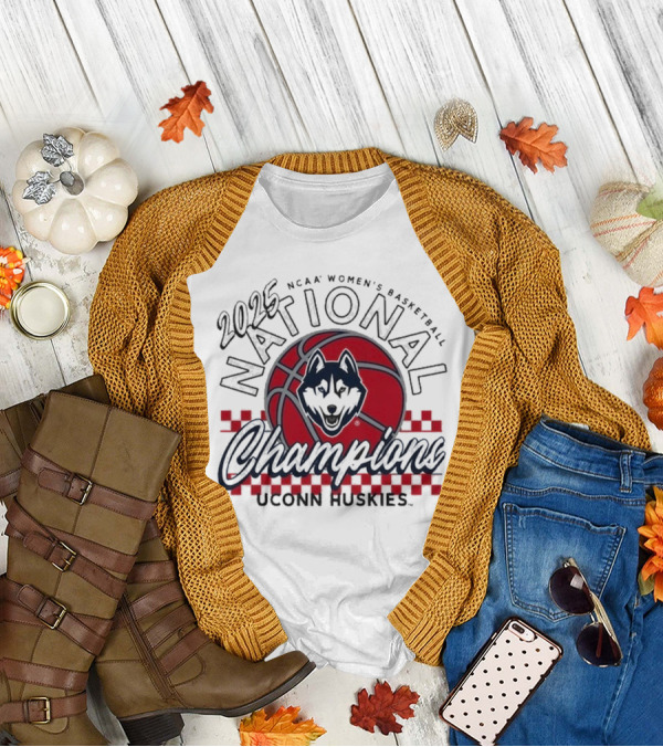 UConn Huskies Basketball 2025 NCAA National Champions Comfort Colors Checkered T-Shirt
