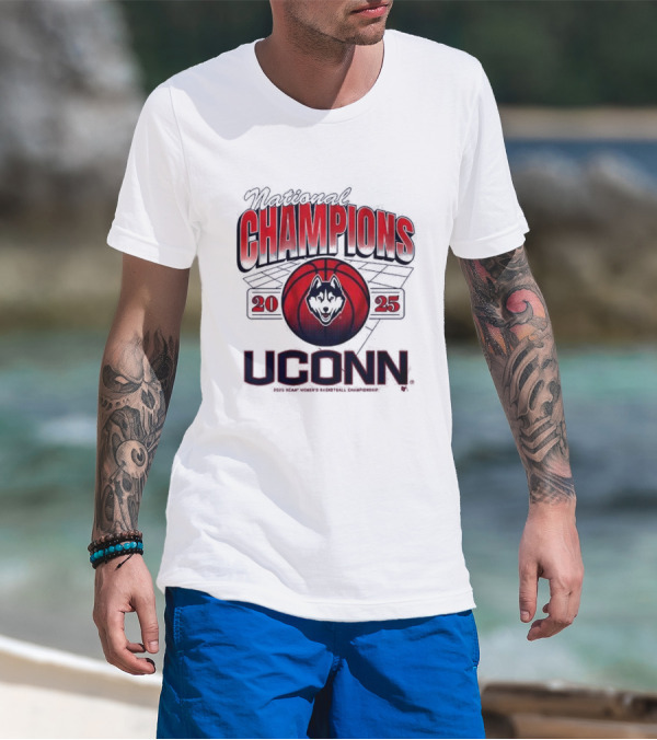 UConn Huskies 2025 NCAA Champions Basketball Huskies Logo T-Shirt