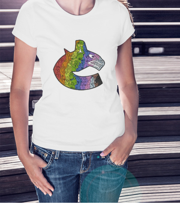 Vancouver Canucks 2025 Pride Rainbow Orca Emblem T-Shirt