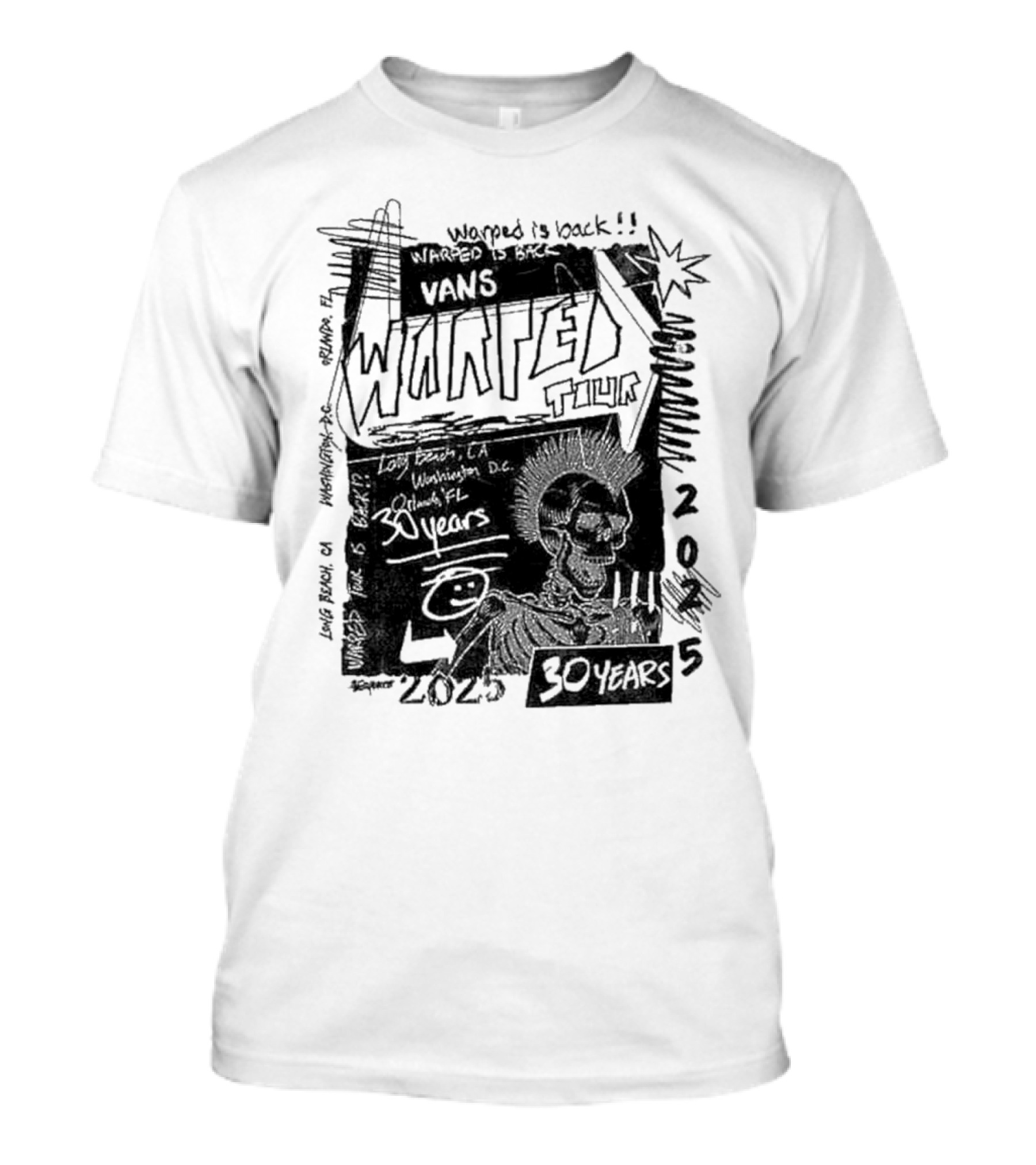 Vans Warped Tour 2025 30 Years Anniversary Warped Is Back Classic Icons And Phrases T-Shirt