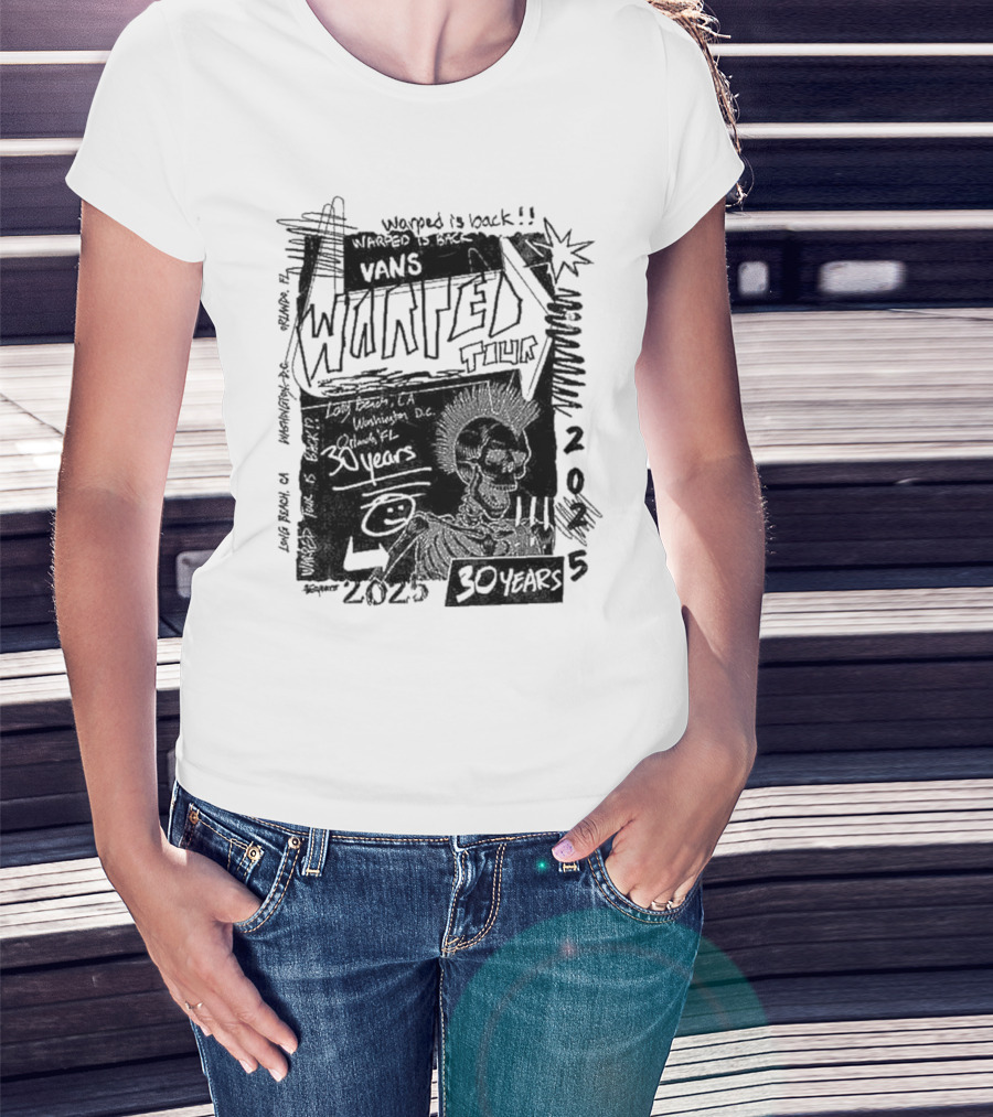 Vans Warped Tour 2025 30 Years Anniversary Warped Is Back Classic Icons And Phrases T-Shirt