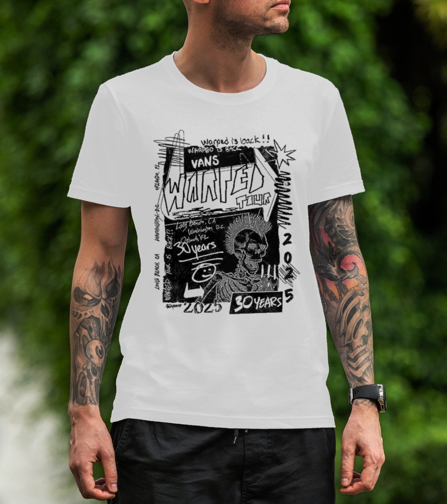 Vans Warped Tour 2025 30 Years Anniversary Warped Is Back Classic Icons And Phrases T-Shirt