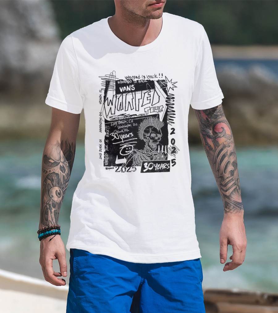 Vans Warped Tour 2025 30 Years Anniversary Warped Is Back Classic Icons And Phrases T-Shirt