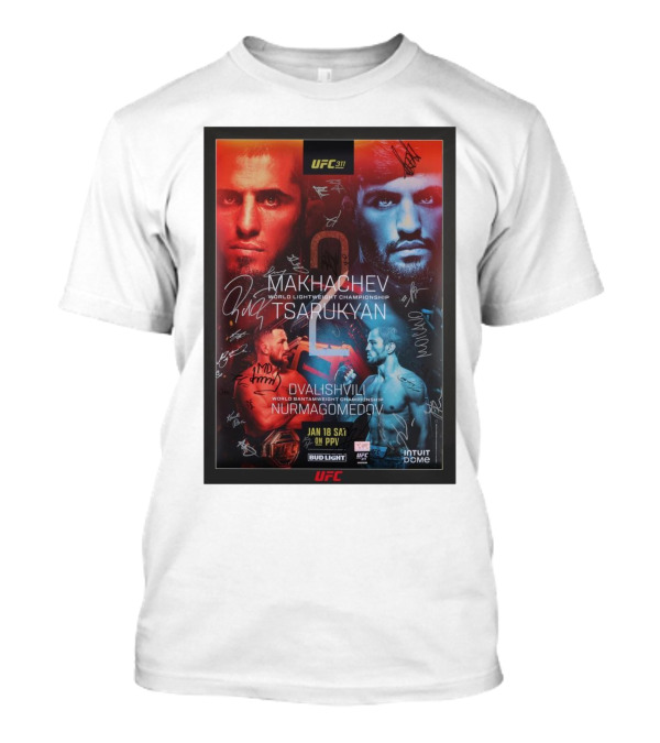 UFC 311 Makhachev Tsarukyan Dvalishvili Nurmagomedov Autographed World Championship T-Shirt