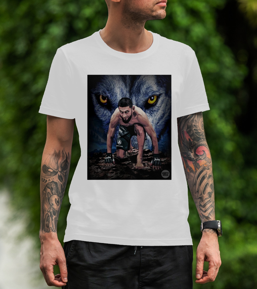 UFC 312 Khamzat Chimaev Middleweight Title Fight Wolf Background ESPN MMA T-Shirt