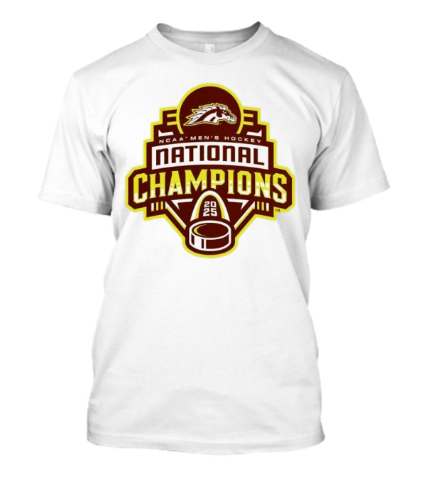 Western Michigan Broncos 2025 NCAA Men's Hockey National Champions Victory Badge T-Shirt