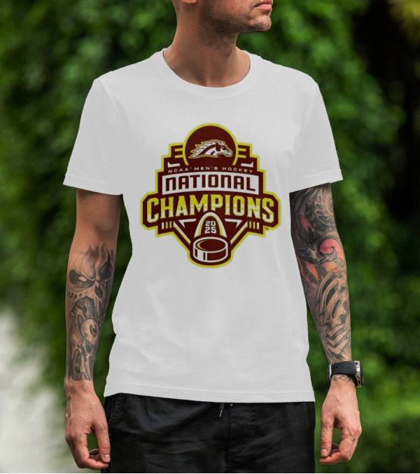 Western Michigan Broncos 2025 NCAA Men's Hockey National Champions Victory Badge T-Shirt