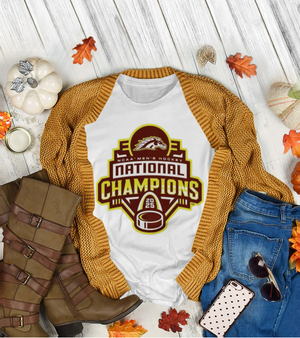 Western Michigan Broncos 2025 NCAA Men's Hockey National Champions Victory Badge T-Shirt