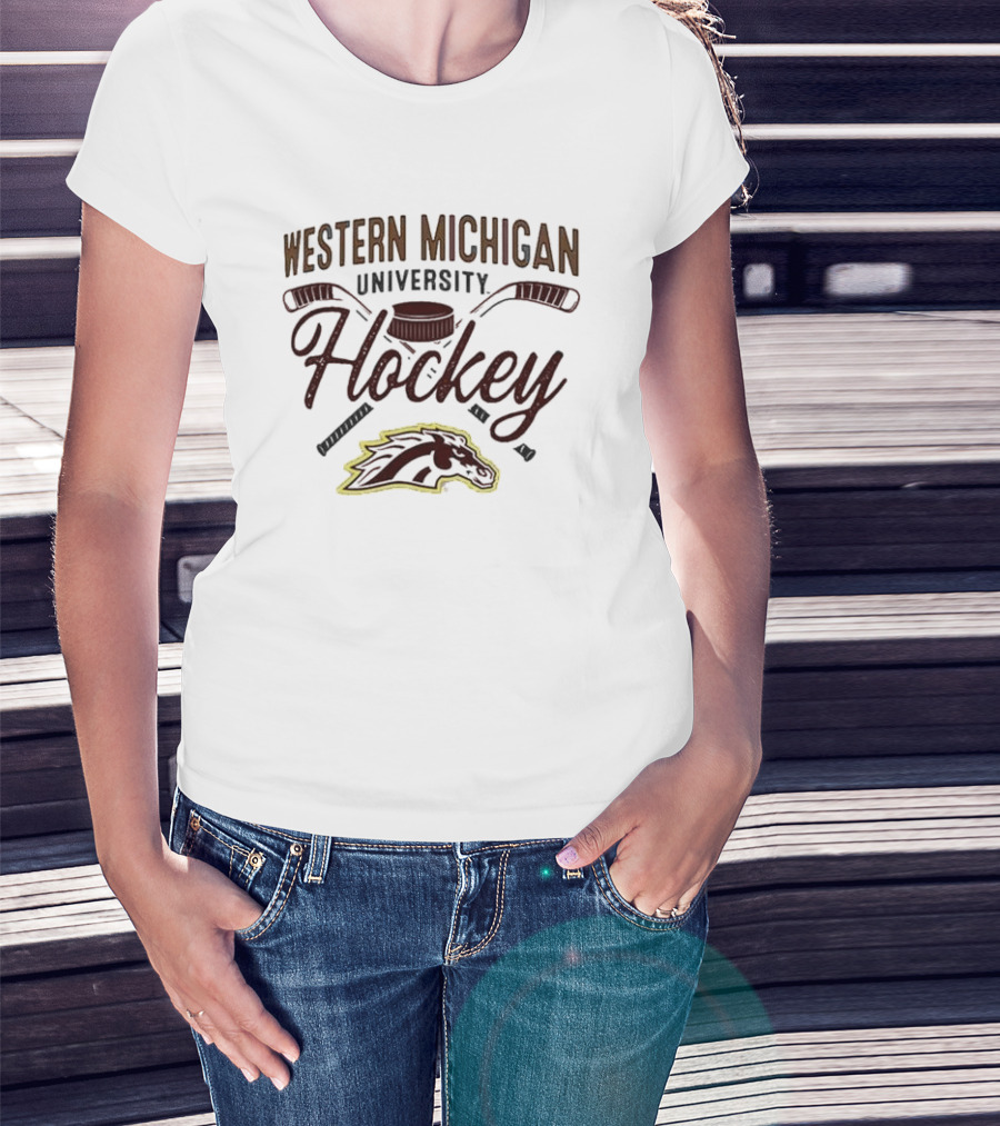 Western Michigan Hockey Broncos Puck And Sticks Logo T-Shirt