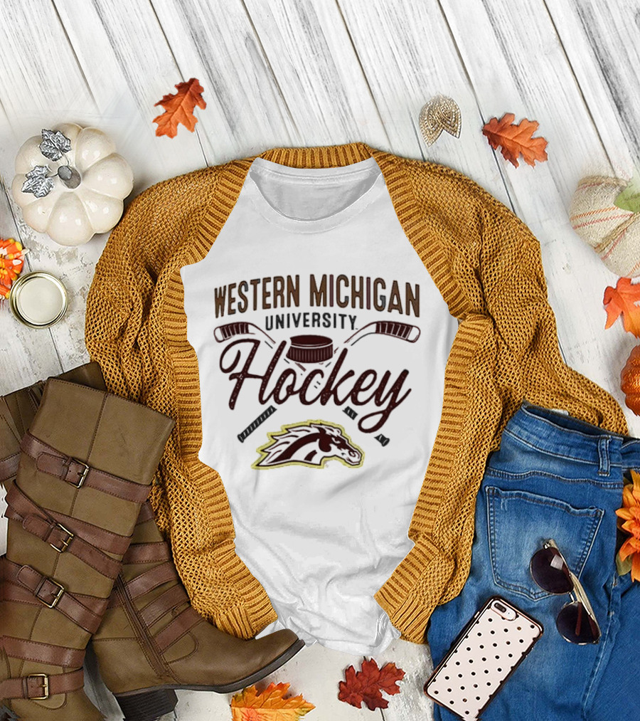 Western Michigan Hockey Broncos Puck And Sticks Logo T-Shirt
