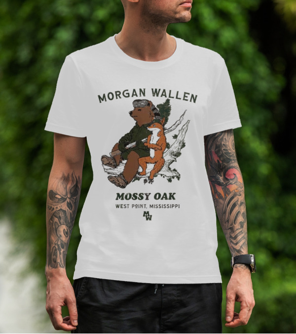 Morgan Wallen Bear And Fox With Mossy Oak West Point Mississippi T-Shirt