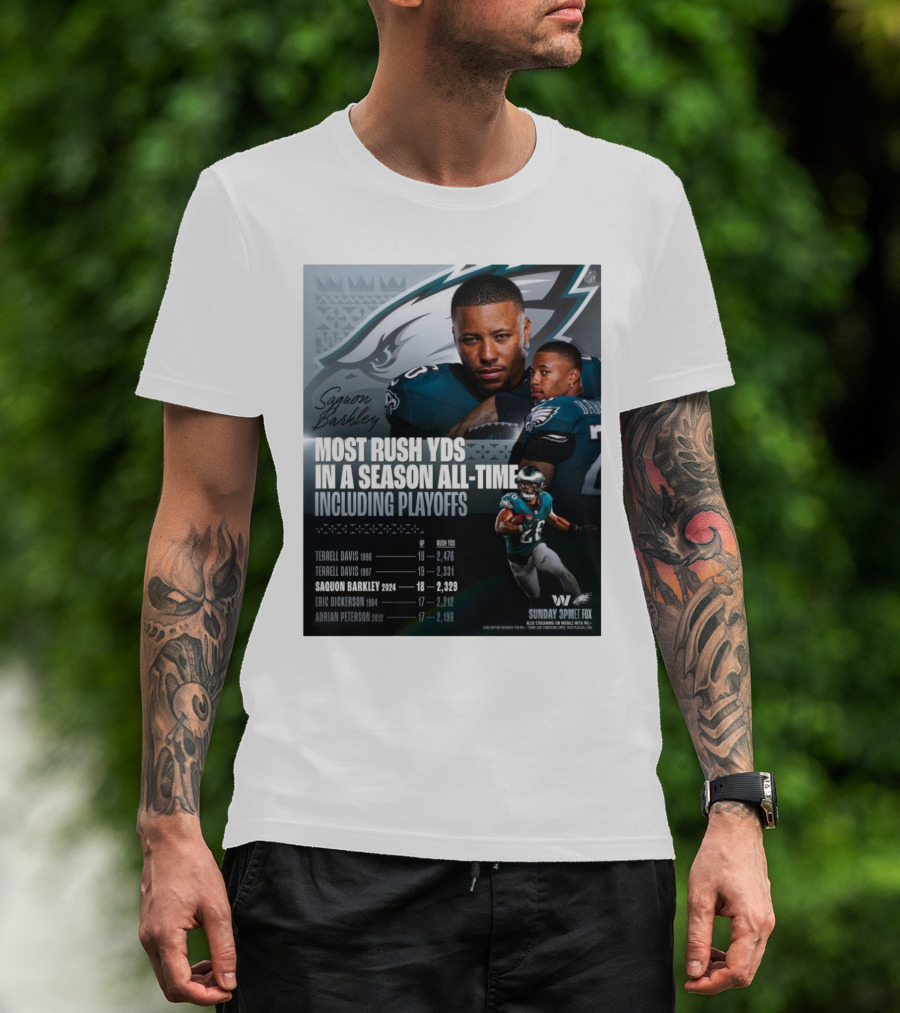 Saquon Barkley Philadelphia Eagles Most Rush Yards In A Season All-Time Including Playoffs T-Shirt