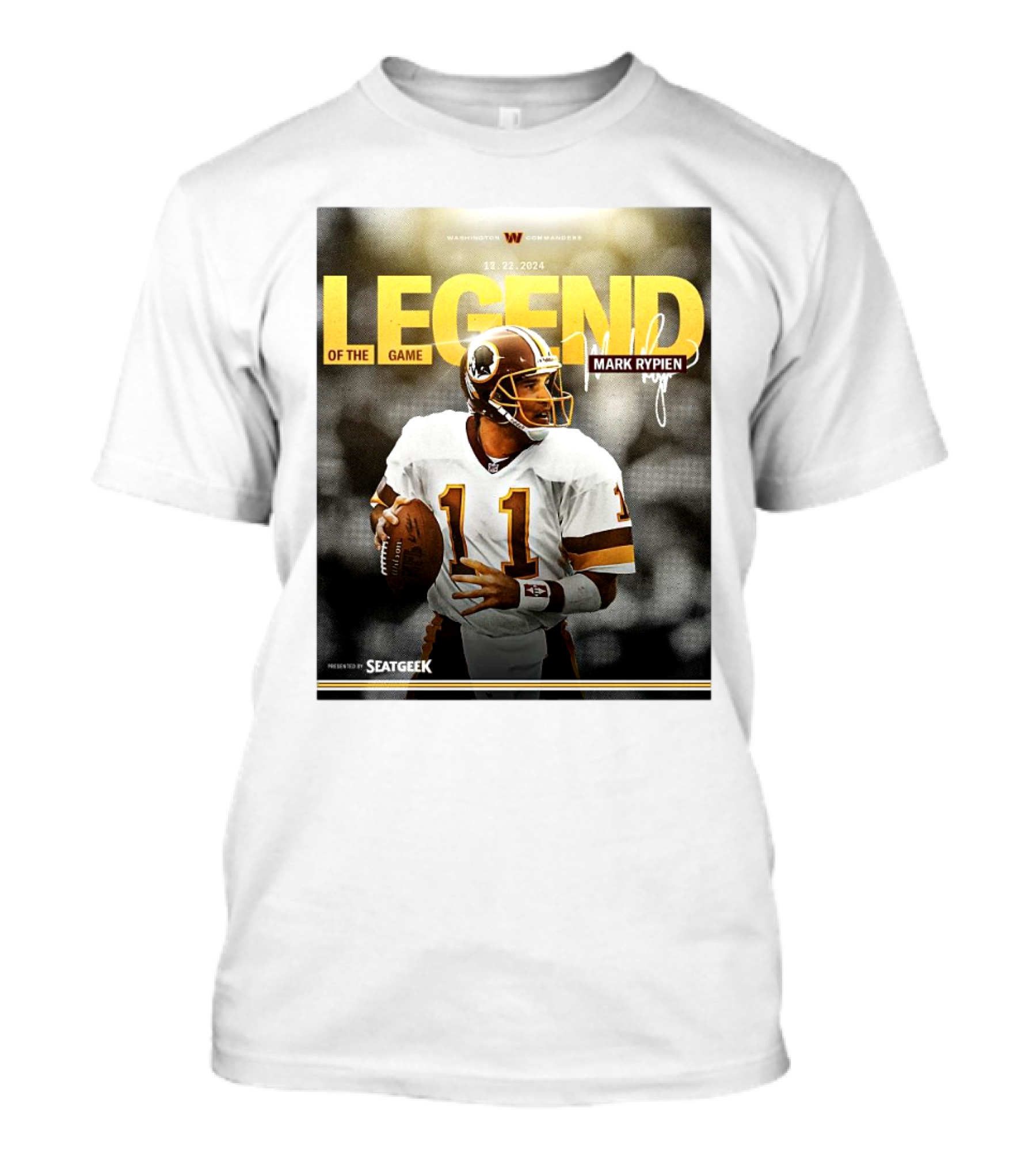 Washington Commanders Legend Of The Game Mark Rypien 12.22.2024 SeatGeek T-Shirt