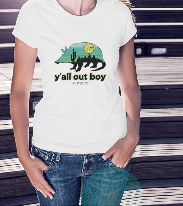 Fall Out Boy Y’All Out Boy Austin TX Skyline Cactus Desert Sun Icon T-Shirt