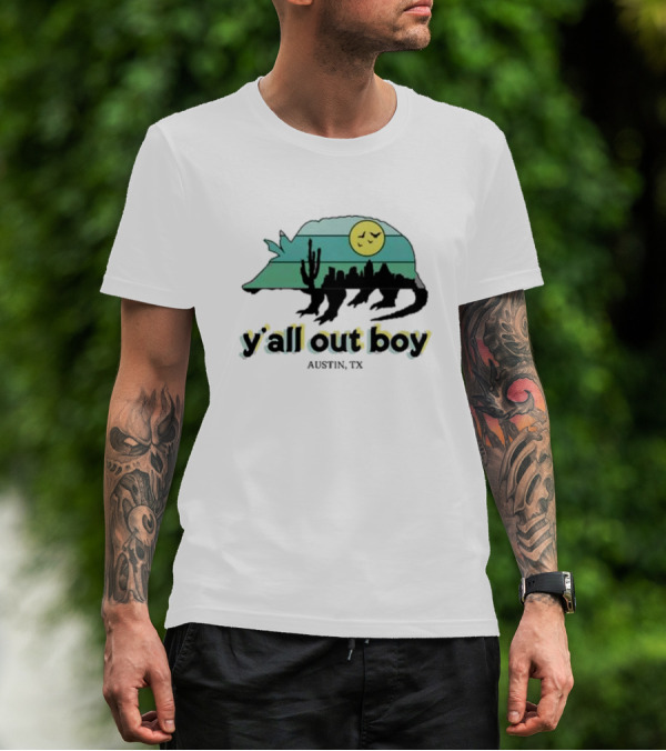 Fall Out Boy Y’All Out Boy Austin TX Skyline Cactus Desert Sun Icon T-Shirt