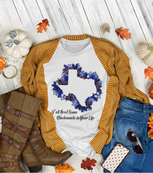 Ya’ll Need Some Bluebonnets In Your Life Texas State Map Floral Bloom T-Shirt