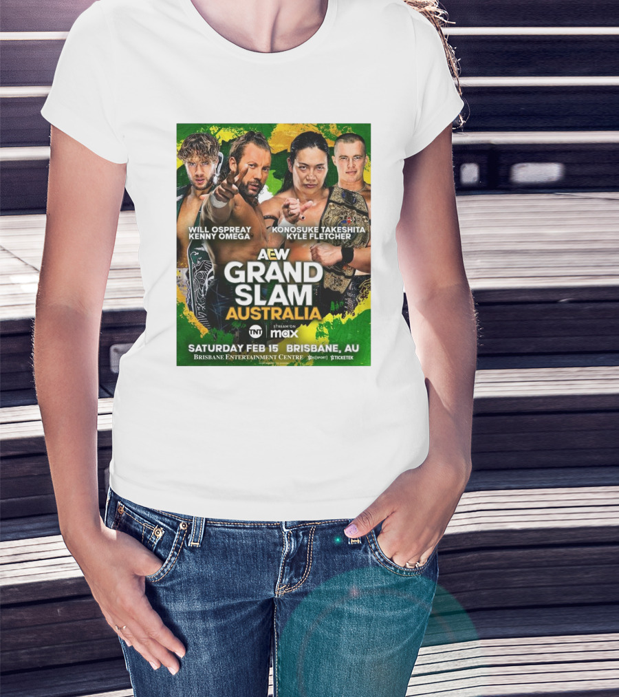 AEW Grand Slam Australia Will Ospreay Kenny Omega Konosuke Takeshita Kyle Fletcher Saturday Feb 15 Brisbane T-Shirt