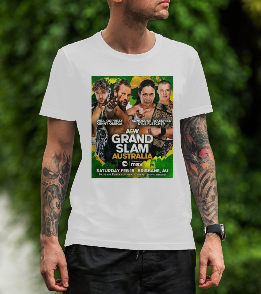 AEW Grand Slam Australia Will Ospreay Kenny Omega Konosuke Takeshita Kyle Fletcher Saturday Feb 15 Brisbane T-Shirt