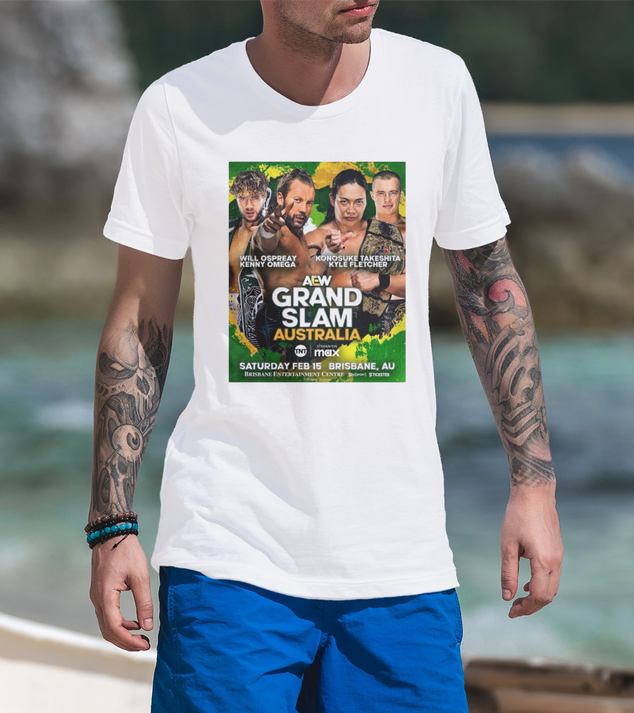 AEW Grand Slam Australia Will Ospreay Kenny Omega Konosuke Takeshita Kyle Fletcher Saturday Feb 15 Brisbane T-Shirt