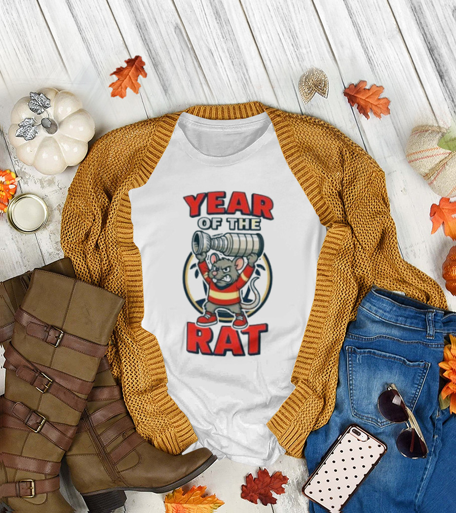 Year Of The Rat Hockey Mascot Mouse Champion With Trophy T-Shirt