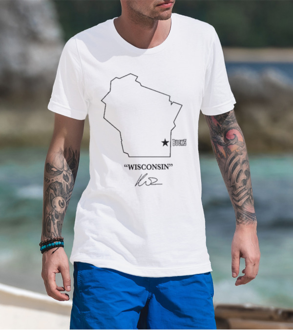 Wisconsin Outline Bucks Signature By Kuz T-Shirt