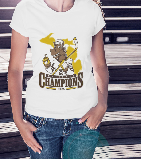 Western Michigan Broncos Ice Hockey NCAA National Champions 2025 Mascot T-Shirt