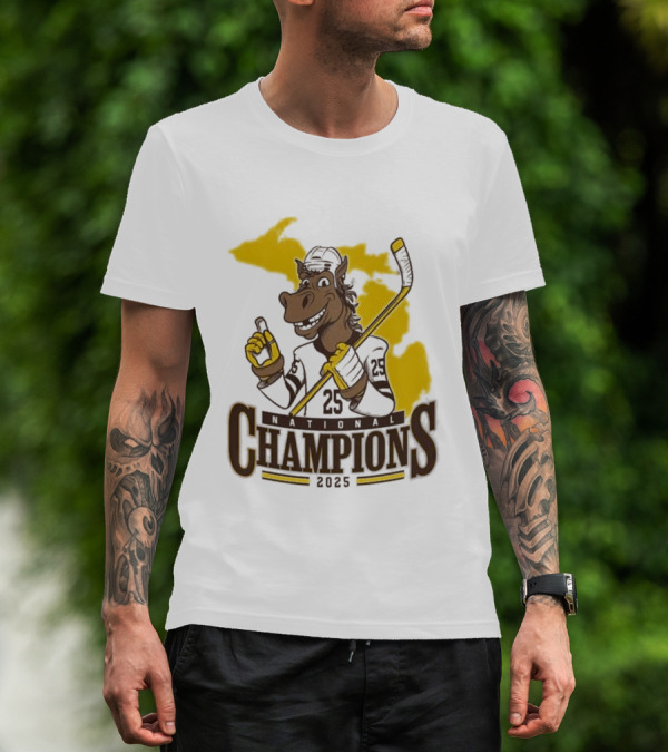 Western Michigan Broncos Ice Hockey NCAA National Champions 2025 Mascot T-Shirt