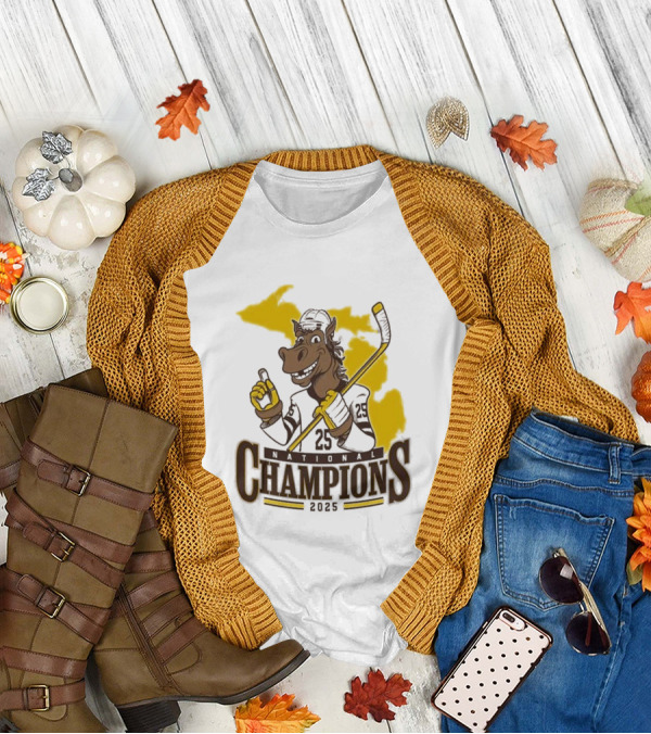 Western Michigan Broncos Ice Hockey NCAA National Champions 2025 Mascot T-Shirt